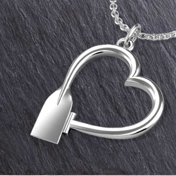 Canoe Paddle Heart Pendant - Sports Jewelry