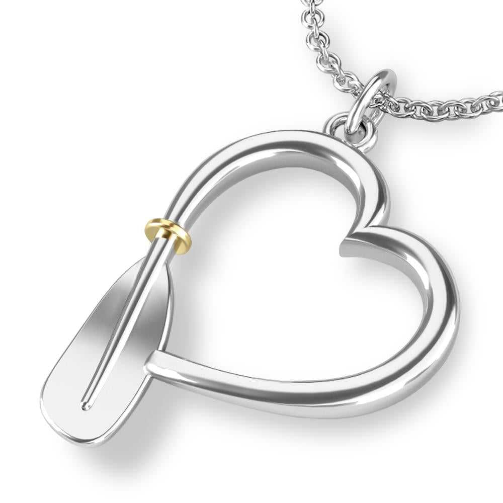 Kayak Paddle Heart Pendant - Sports Jewelry