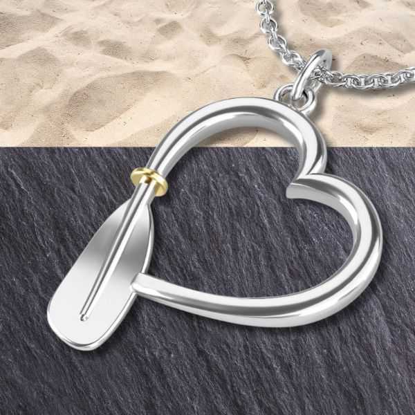 Kayak Paddle Heart Pendant - Sports Jewelry