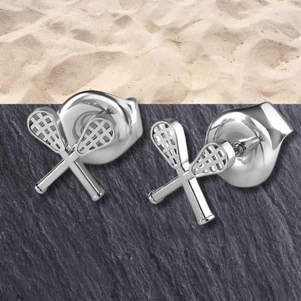 Lacrosse Crossed Sticks Stud Earrings - Sports Jewelry