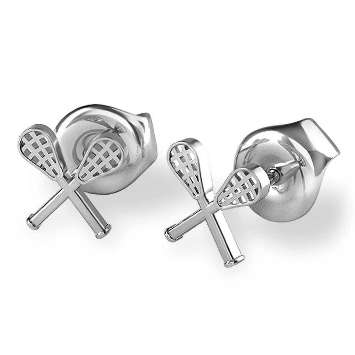 Lacrosse Crossed Sticks Stud Earrings - Sports Jewelry