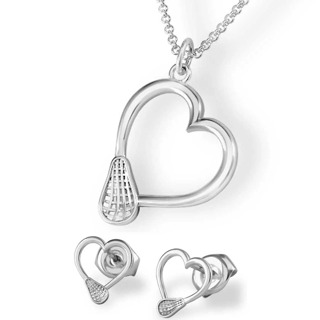 Lacrosse Special Heart Pendant + Earrings Gift Set - Sports Jewelry