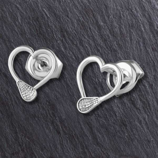 Lacrosse Stick Hearts Stud Earrings - Sports Jewelry