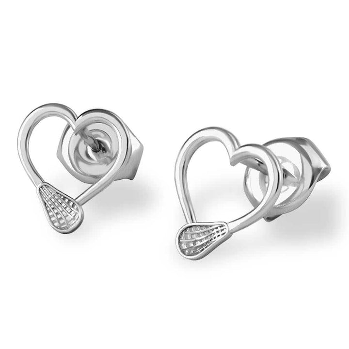 Lacrosse Stick Hearts Stud Earrings - Sports Jewelry