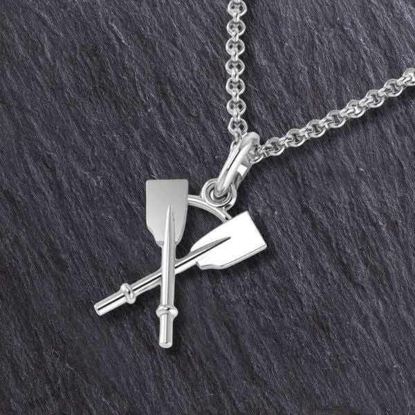 Rowing Crossed Oars Pendant - Sports Jewelry