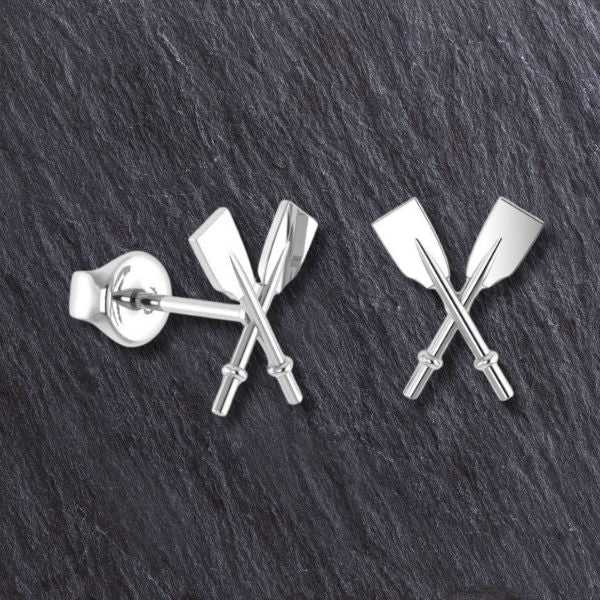 Rowing Crossed Oars Stud Earrings - Sports Jewelry