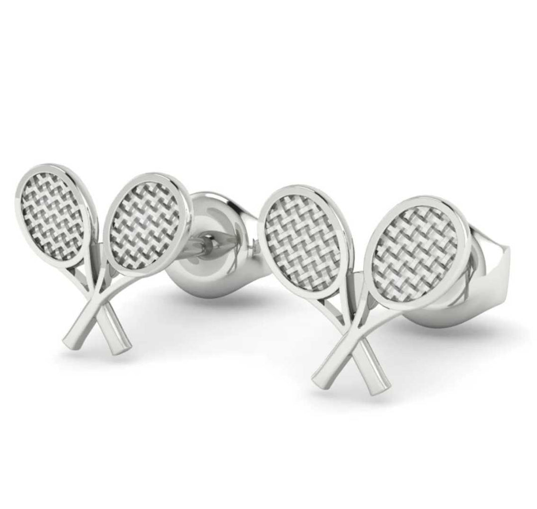 Tennis Double Racket Studs and Matching Pendant Gift Set - Sports Jewelry