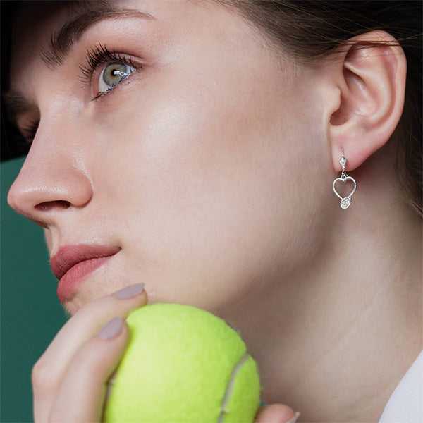 Tennis Heart Drop Earrings - Sports Jewelry