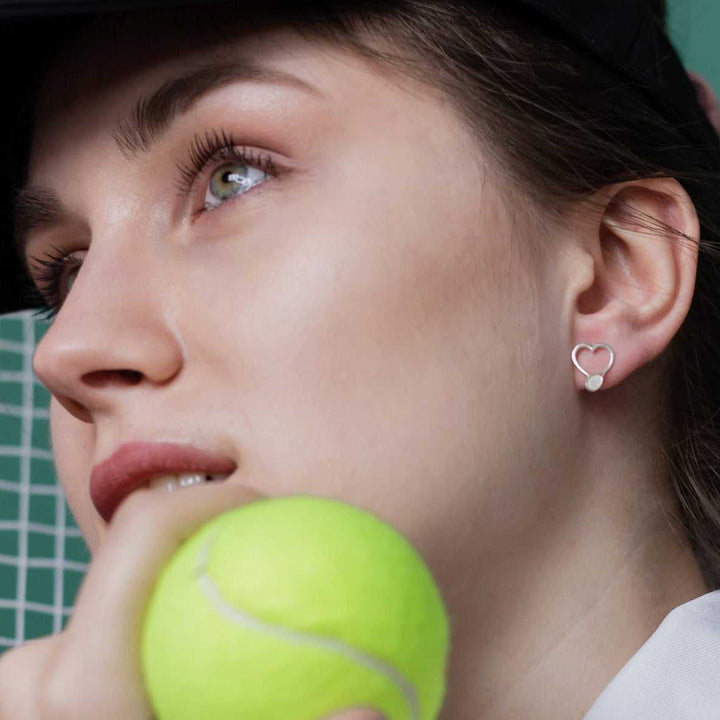 Tennis Heart Stud Earrings - Sports Jewelry