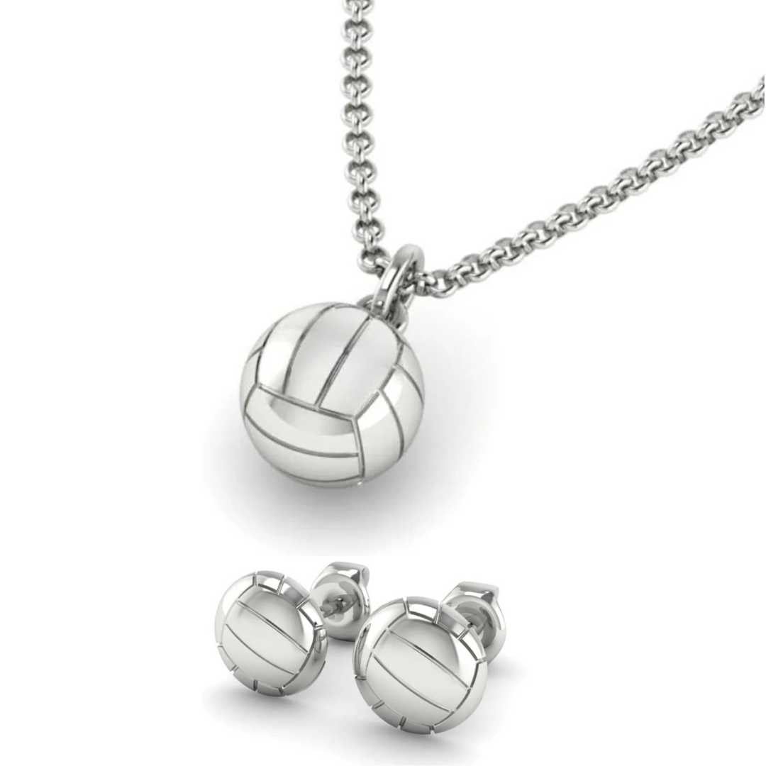 Volleyball Netball Studs and 3D Pendant Gift Set - Sports Jewelry